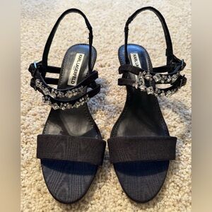 Karl Lagerfeld Paris Black Jeweled Sandals – Size 8.5 Elegant Evening Shoes